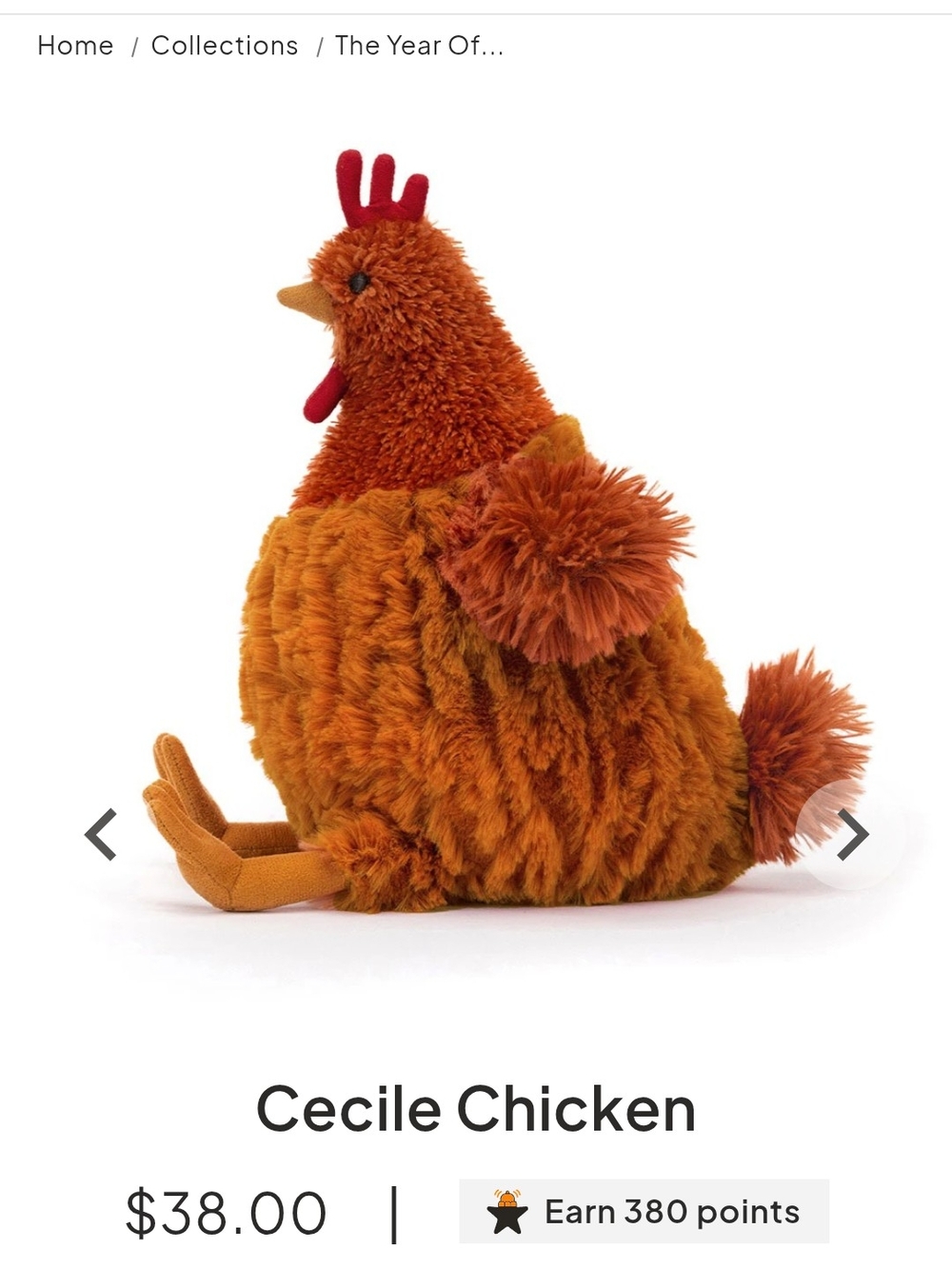 Jellycat Rust & Red Cecile Chicken Plush Stuffed Animal